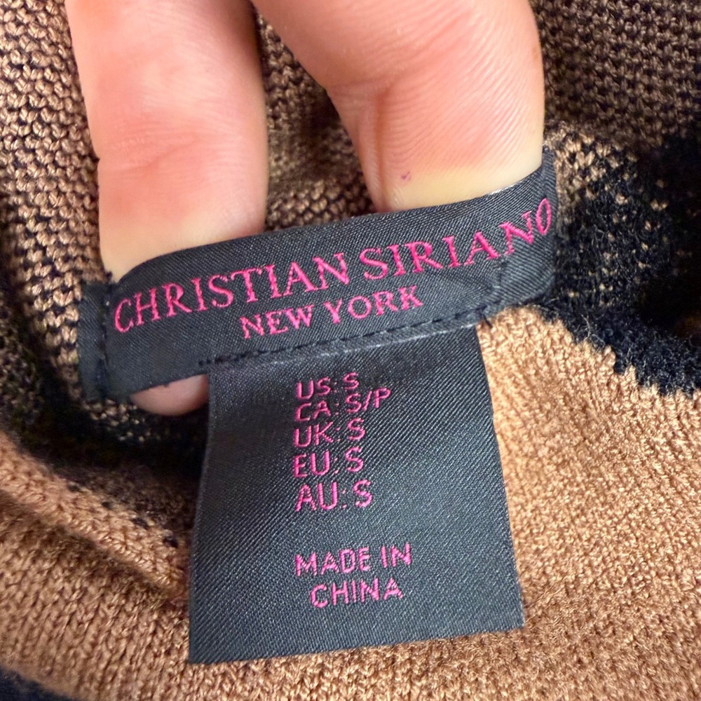 Christian Siriano New York Swirl Print Mock Neck Sweater Camel Black Small - Picture 4 of 7